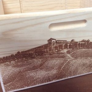 detailed laser engraved Custom Wood Branding on wooden wine box- Golden State Box Factory