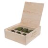 Premium 3 Bottles Pinewood box with FLIP lid. USA sourced, FSC Certified Pinewood. Thickness 1/2". Pine wood Flip Lid.Nails assembly. Rounded edges . Wooden guillotine dividers. Printing: 3 (1 color) silkscreen or fire branding on Lid ( 2 sides) and Front INSIDE DIMENSIONS: 12-1/4" L x 10-1/2" W x 3-3/4" H OUTSIDE DIMENSIONS: 13-3/4" L x 12" W x 4-1/2" H
