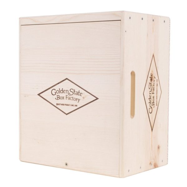 Premium 6 Bottles CUBE (2 x 3) Pinewood box with FLIP lid. USA sourced, FSC Certified Pinewood. Thickness 1/2". Pine wood Flip Lid.Nails assembly. Rounded edges . Wooden guillotine dividers. Printing: 3 (1 color) silkscreen or fire branding on Lid ( 2 sides) and Front INSIDE DIMENSIONS: 12-1/4" L x 10-1/8" W x 7-1/16" H OUTSIDE DIMENSIONS: 13-3/4" L x 11-5/8' W x 7-7/8"