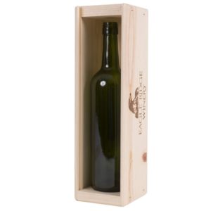 1 Premium Universal Bottle Pinewood box with sliding lid. USA sourced, FSC Certified Pinewood. Thickness 1/2". Pine wood Lid.Nails assembly. Rounded edges . Printing: 3 (1 color) silkscreen or fire branding on Lid and 2 sides INSIDE DIMENSIONS: 12-1/4" L x 3-3/8" W x 3-3/8" H OUTSIDE DIMENSIONS: 13-3/4" L x 4" W x 4-1/4" H