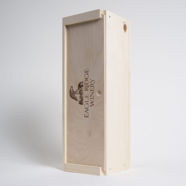 1 Bottle Pinewood box with horizontal sliding lid. USA sourced, FSC Certified Pinewood. Thickness 3/4". Birch plywood Lid. Nails assembly. Printing: One (1 color) silkscreen or fire branding on Lid INSIDE DIMENSIONS: 12-1/4" L X 3-3/8" W X 3-3/8" H OUTSIDE DIMENSIONS: 13-3/4" L X 4" W X 4-1/4" H