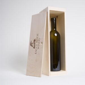 1 Bottle Pinewood box with horizontal sliding lid. USA sourced, FSC Certified Pinewood. Thickness 3/4". Birch plywood Lid. Nails assembly. Printing: One (1 color) silkscreen or fire branding on Lid INSIDE DIMENSIONS: 12-1/4" L X 3-3/8" W X 3-3/8" H OUTSIDE DIMENSIONS: 13-3/4" L X 4" W X 4-1/4" H