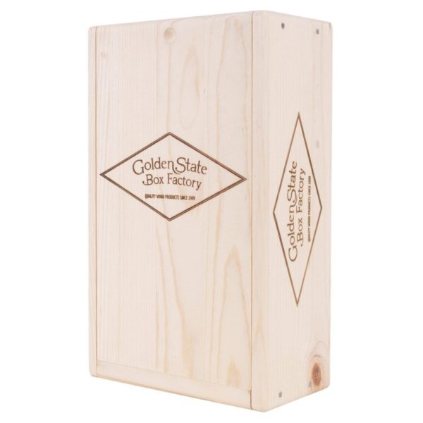 Premium 2 Bottles Pinewood box with sliding lid. USA sourced, FSC Certified Pinewood. Thickness 1/2". Pine wood Lid.Nails assembly. Rounded edges . Wooden guillotine dividers. Printing: 3 (1 color) silkscreen or fire branding on Lid and 2 sides INSIDE DIMENSIONS: 12-1/4" L x 7" W x 3-3/4" H OUTSIDE DIMENSIONS: 13-3/4" L x 8-1/2" W x 4-1/2" H