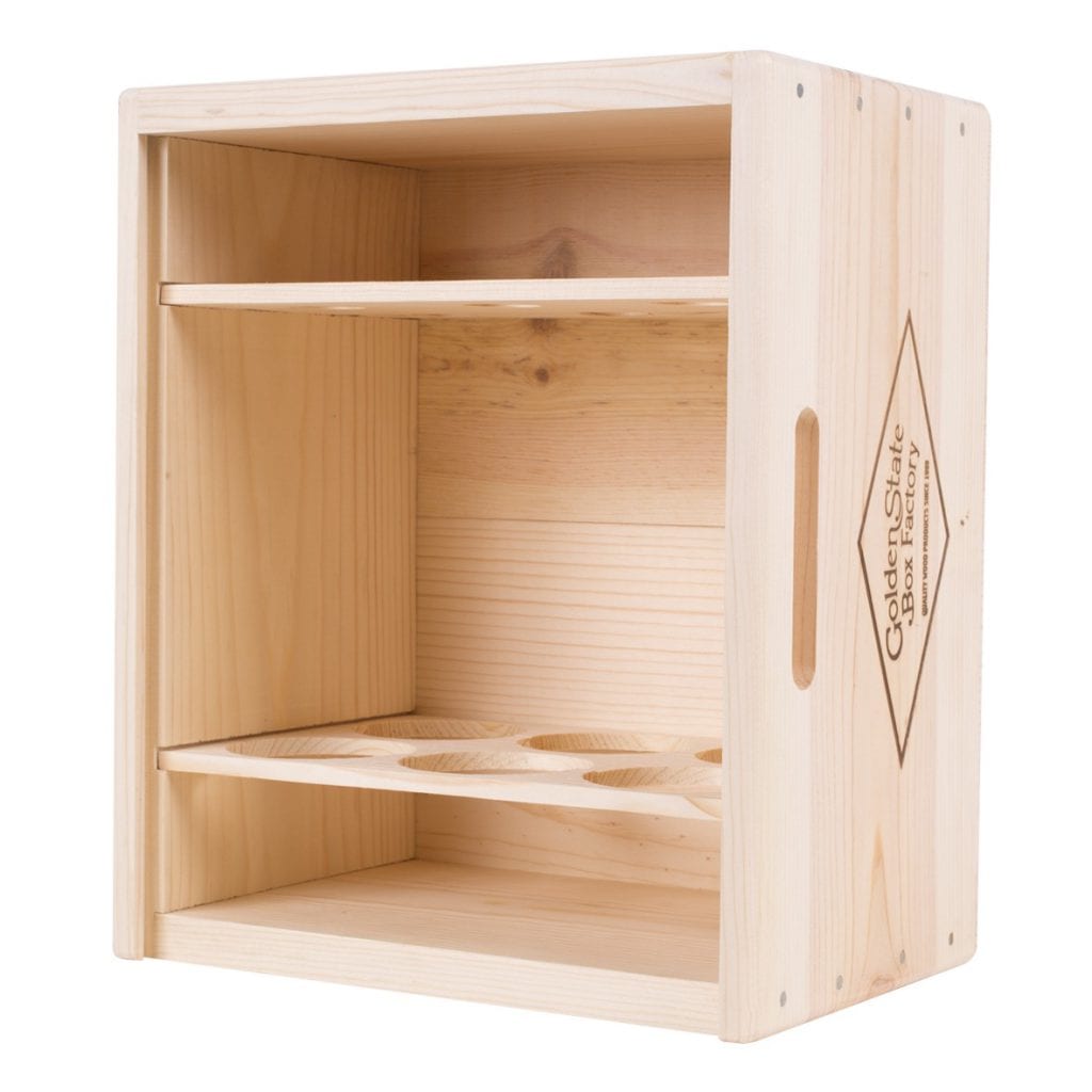 Premium 6 bottles Cube Pinewood Box (Sliding Lid) Golden State Box