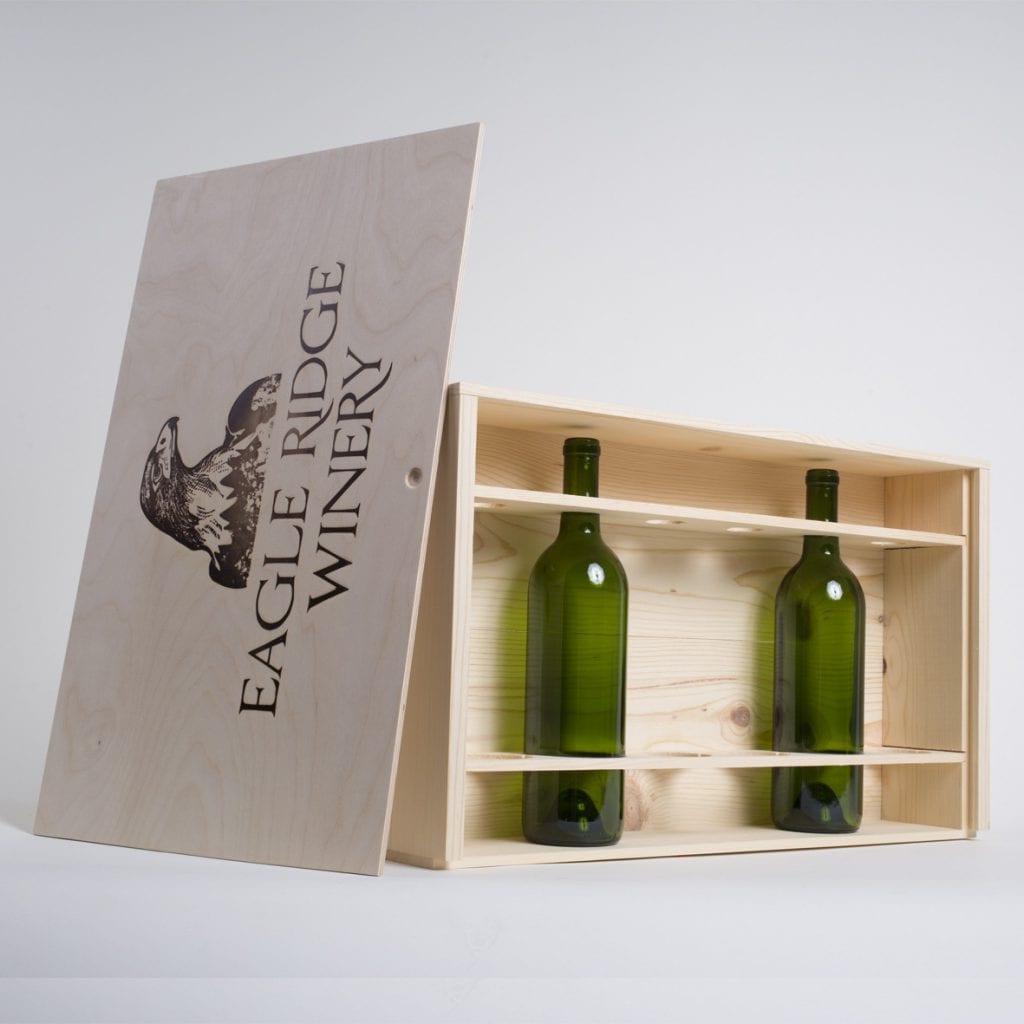 6 bottle custom branded wooden wine box with horizontal sliding lid - Golden State Box Factory