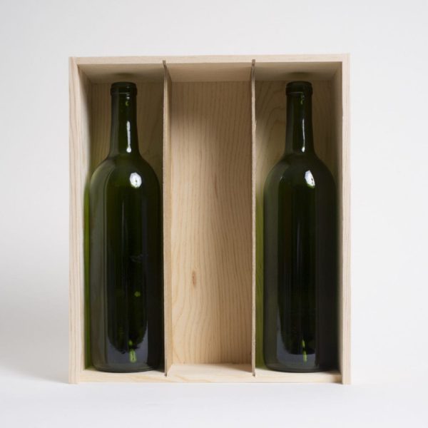 3 Bottles Pinewood box with vertical sliding lid and mobile plywood dividers. USA sourced, FSC Certified Pinewood. Thickness 3/4". Birch plywood Lid and dividers . Staples assembly. Printing: One ( 1 color ) silkscreen) orfire branding on Lid INSIDE DIMENSIONS: 12-1/4" L x 10-3/8" W x 3-3/8" H OUTSIDE DIMENSIONS: 13" L x 11" W x 4-1/4" H