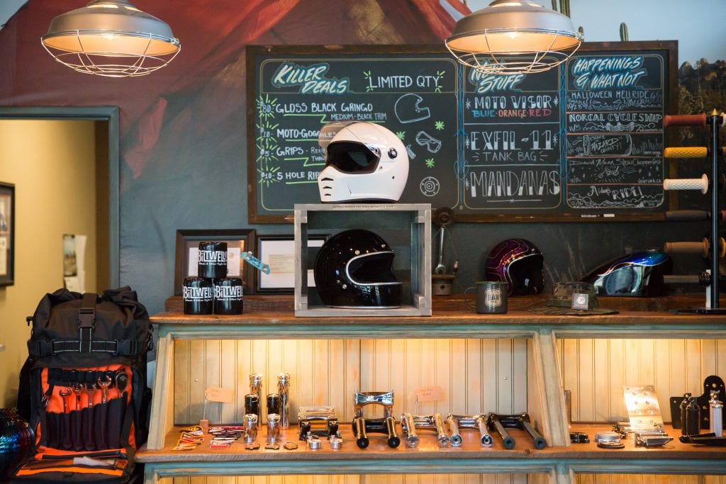 premium in store crate style wooden retail display for helmets -Biltwell - Golden State Box Factory