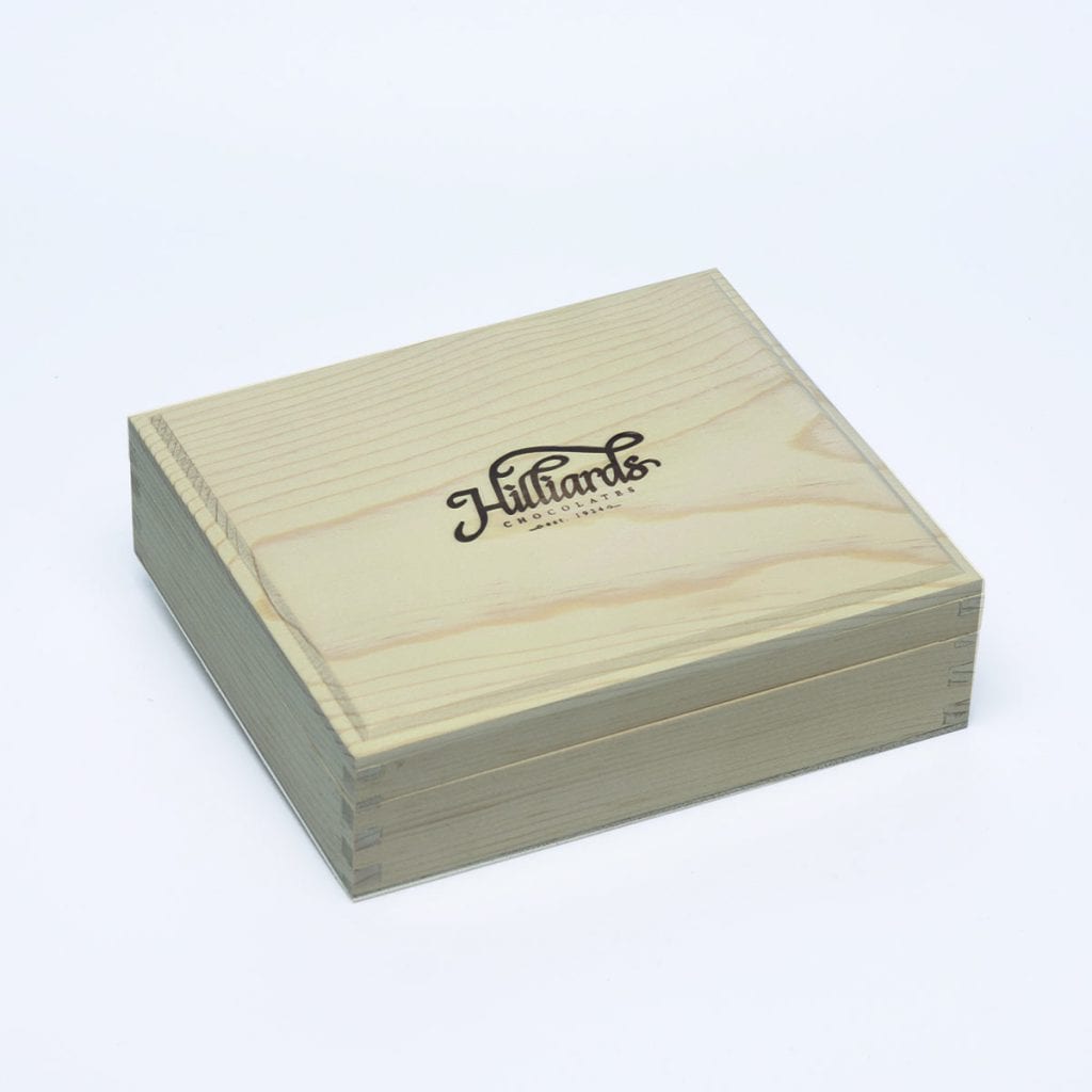 custom branded pinewood flip top wooden chocolate gift box - Golden State Box Factory
