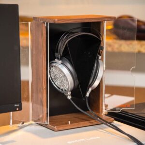 wooden high end headphone box stand with acrylic doors