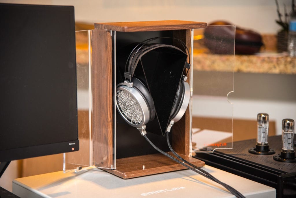 wooden high end headphone box stand with acrylic doors