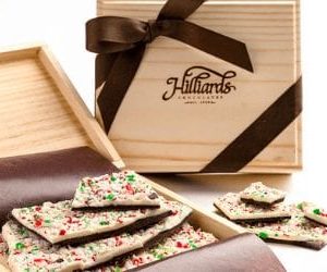 wooden chocolate gift box with hot brand logo for Hilliards Chocolates