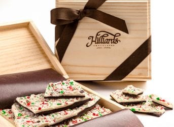 wooden chocolate gift box with hot brand logo for Hilliards Chocolates