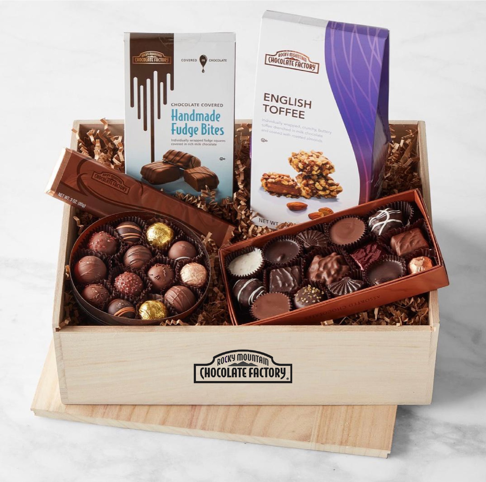 Chocolate gift pine boxes by Golden State Factory